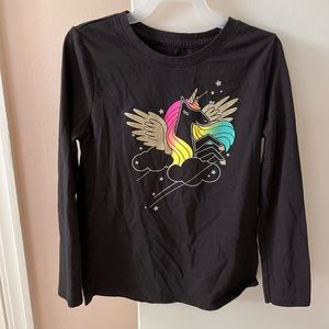 Girls Cat & Jack Black Rainbow Unicorn/Pegasus Long Sleeve Shirt - 6/6X